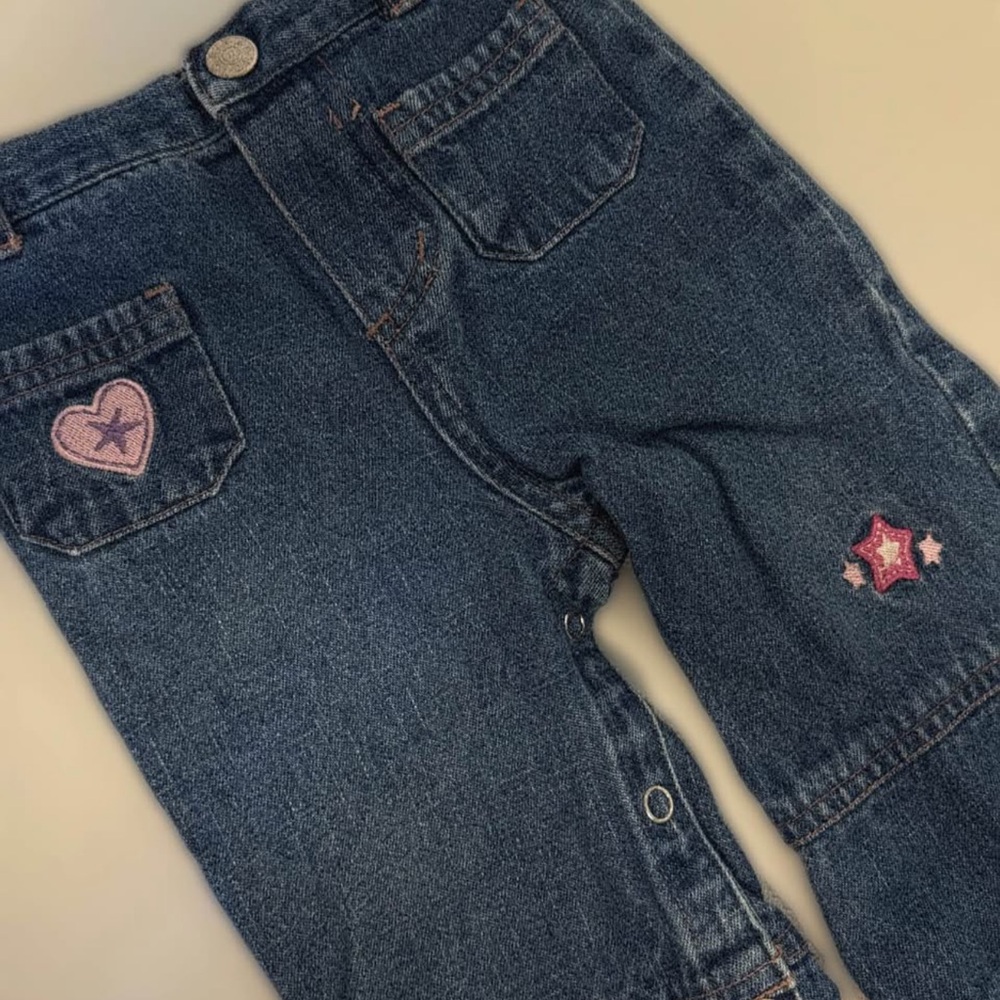 Kids Dark Blue Denim Jeans with Pink Star & Heart Patches